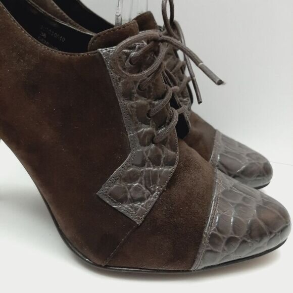 REBECCA BLUE Lace-up High Cone Heels Suede & Patent Leather Shoes Sz 7.5 Eur 38 - Picture 3 of 16